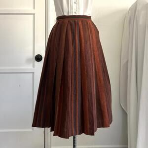VTG Rossetti Paris Pleated  Wool Midi Skirt Brown Stripe Plaid Dark Academia 38